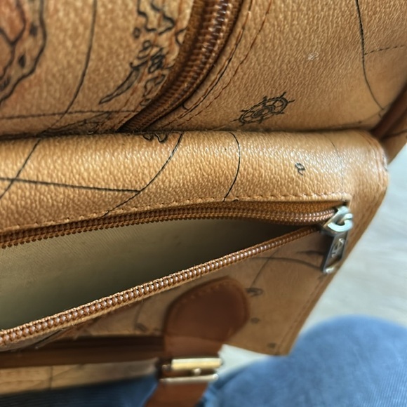 Vintage 90s Antique World Map Backpack Faux Leather 5 Pockets Tan Brown - Picture 8 of 15